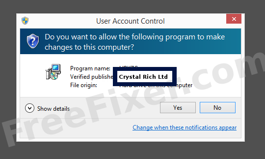 Screenshot where Crystal Rich Ltd appears as the verified publisher in the UAC dialog